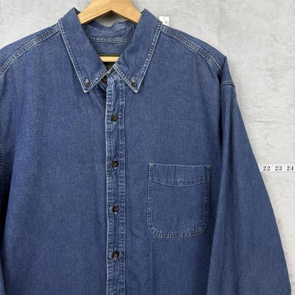 VTG Eddie Bauer Denim Button-Up Shirt Men Sz XL Tall Long Sleeve Pocket Western - Picture 3 of 12